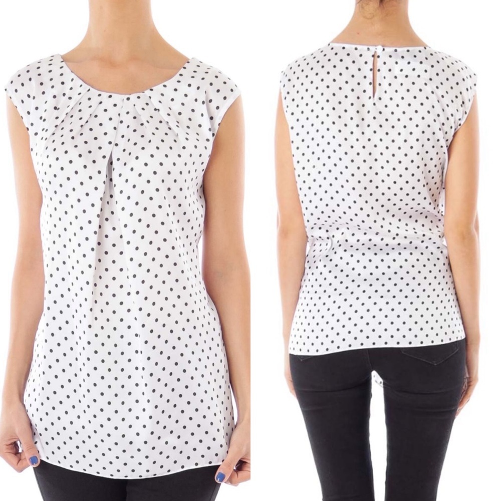 Jones New York White Polka Dot Women’s Sleeveless Blouse